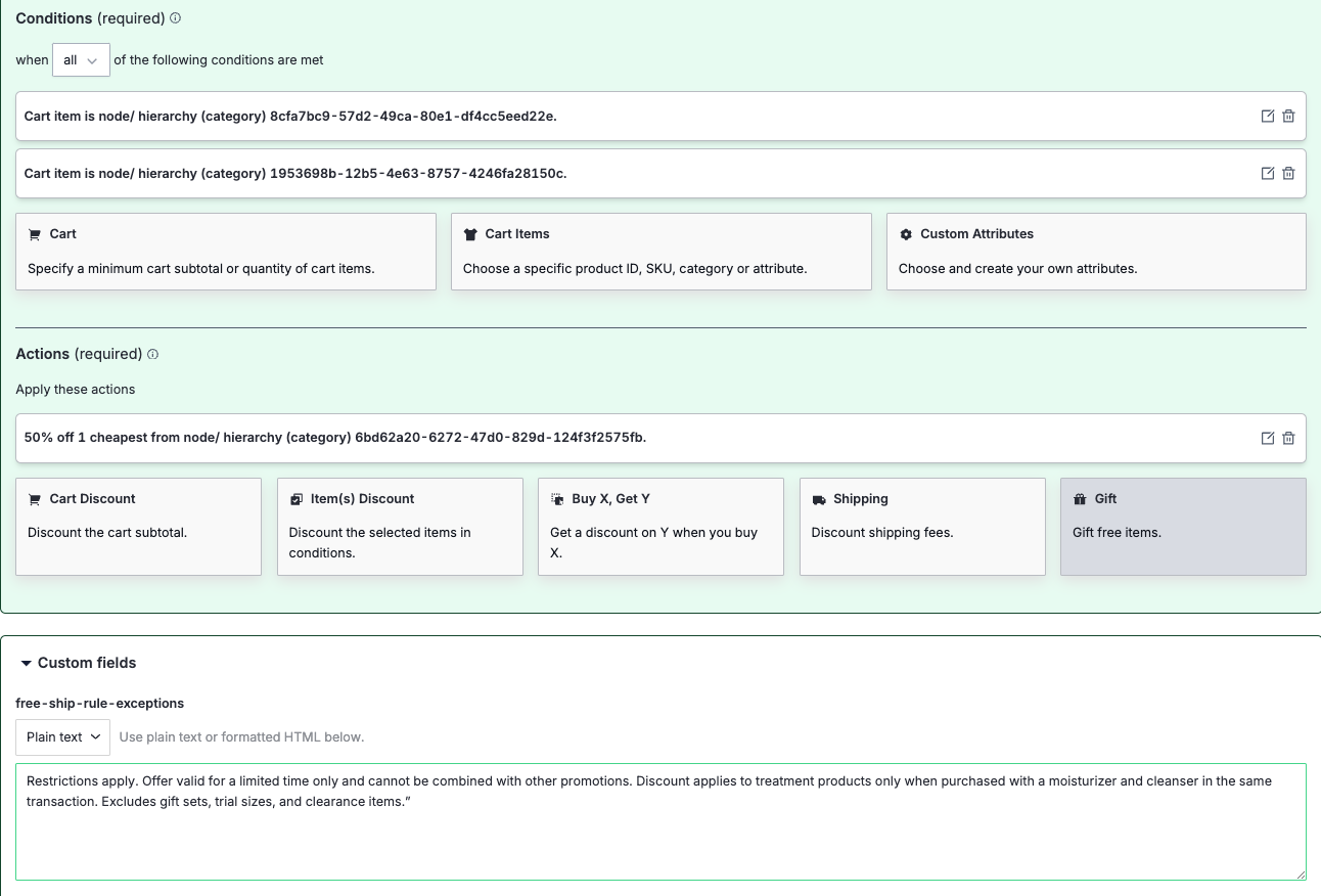 configuring custom fields from promo builder in commerce manager